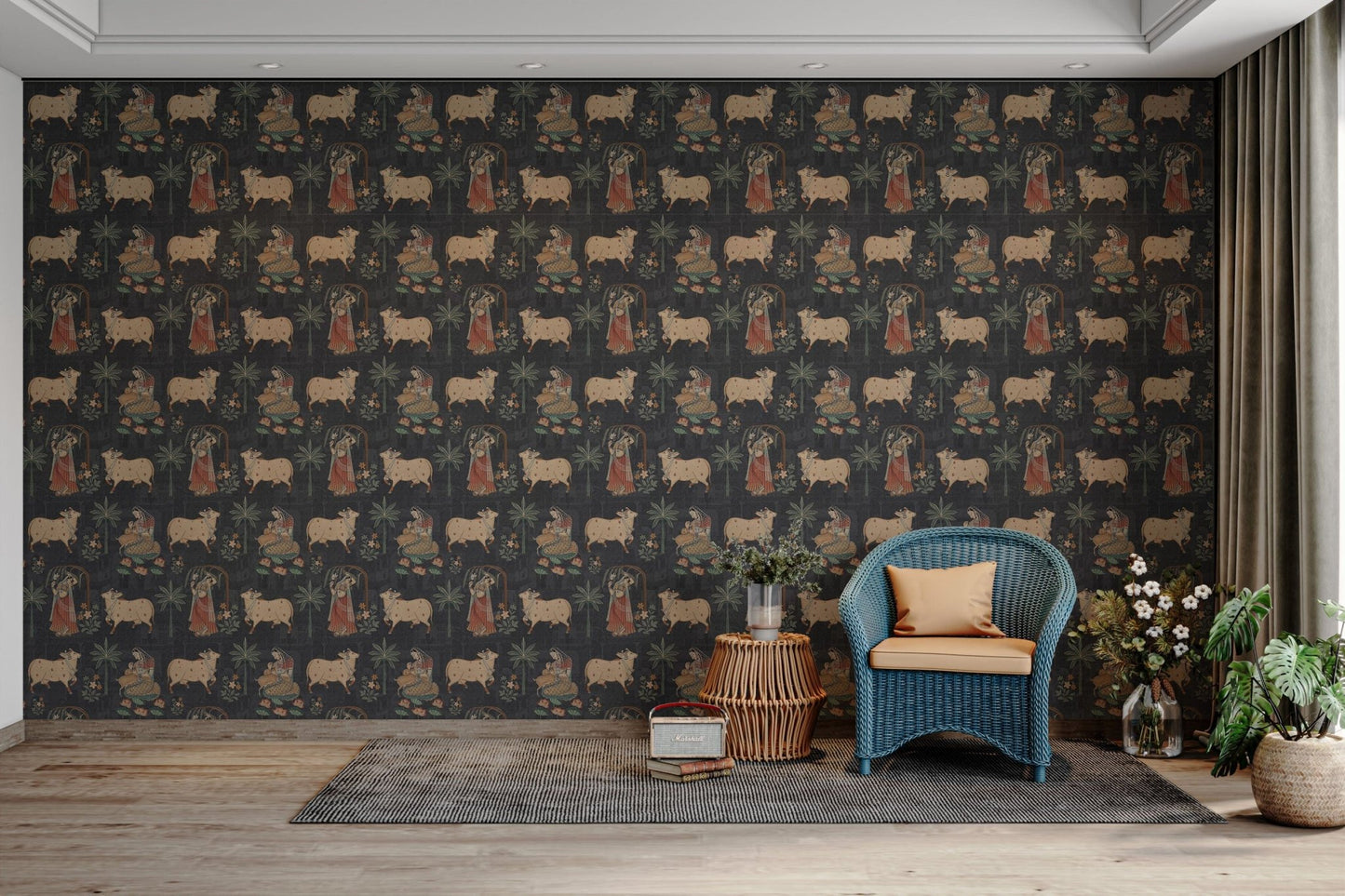 Serene Pichwai background of cows in nature