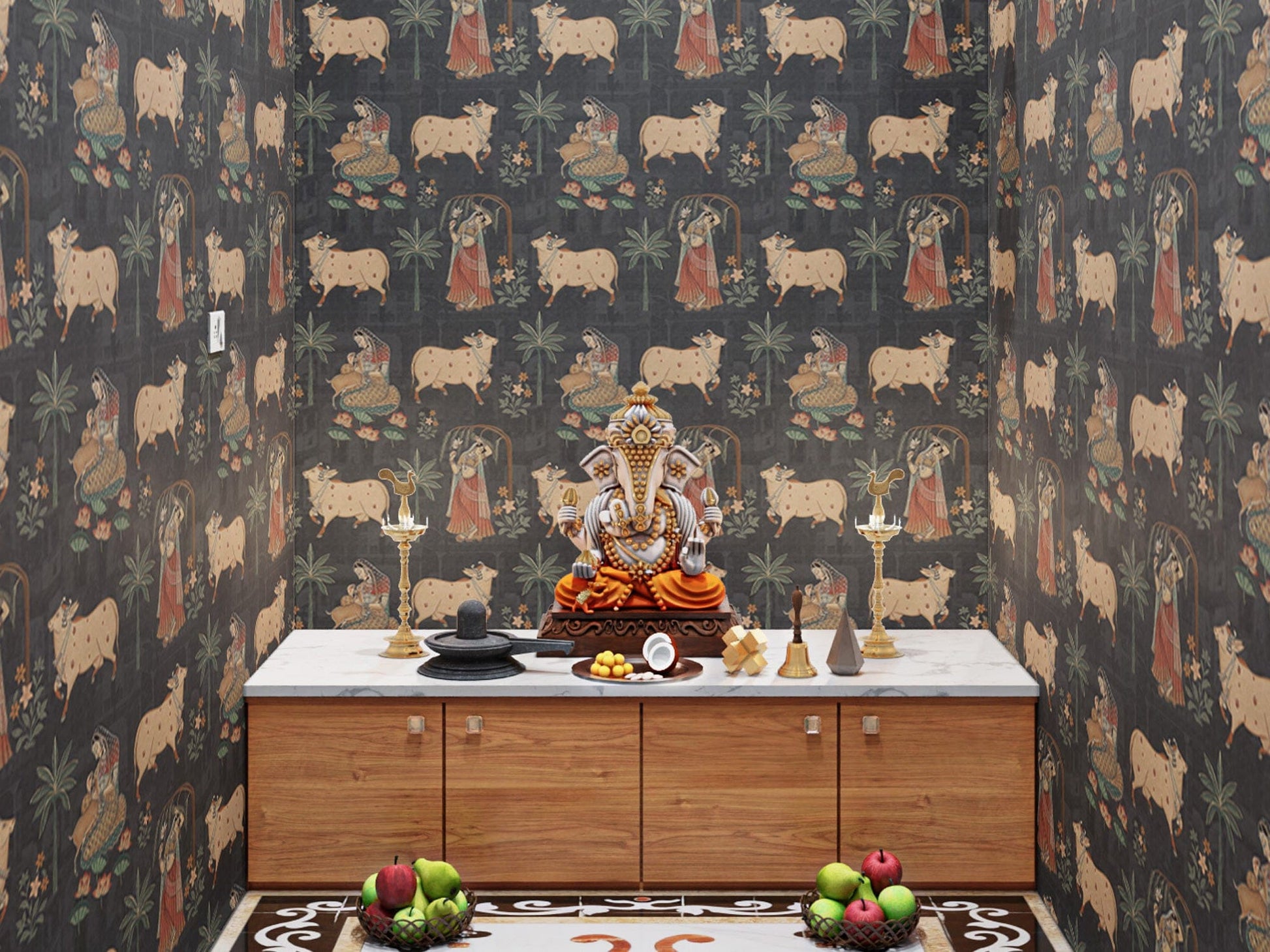 Indian Cow Pichwai Theme Wallpaper
