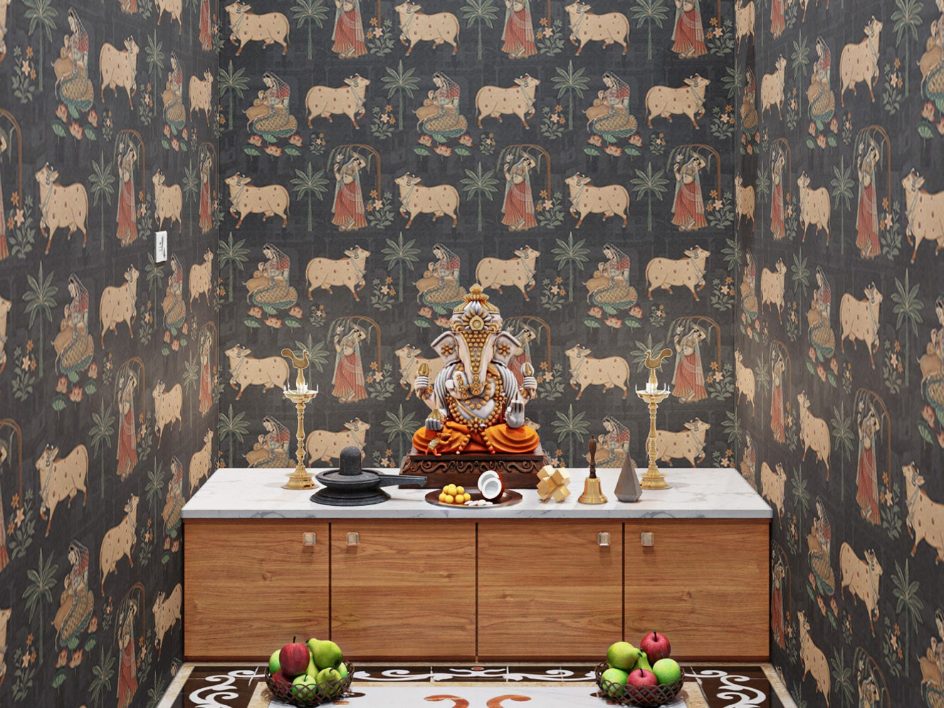 Indian Cow Pichwai Theme Wallpaper
