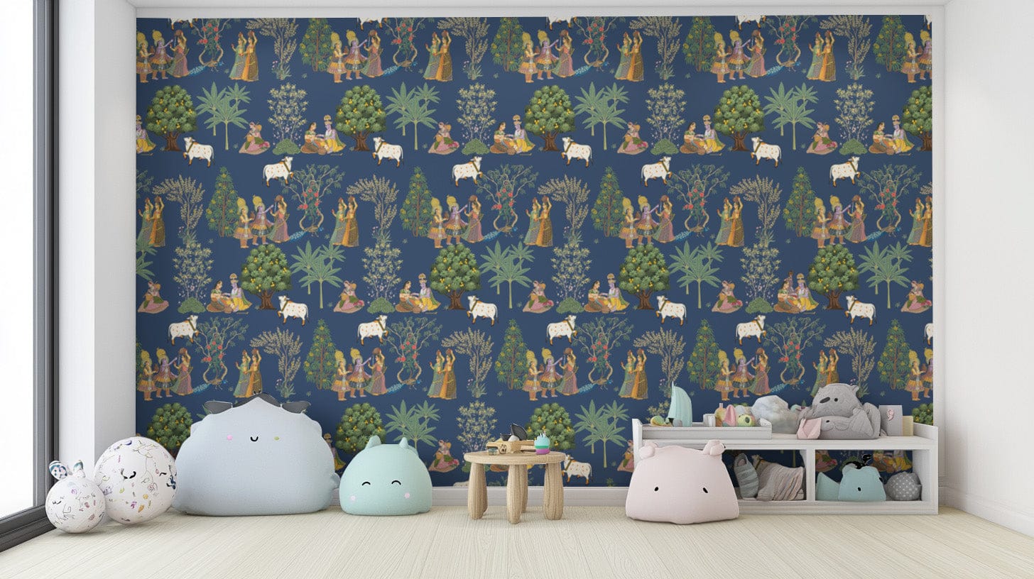 Colorful Indian Folk Art Wall Mural
