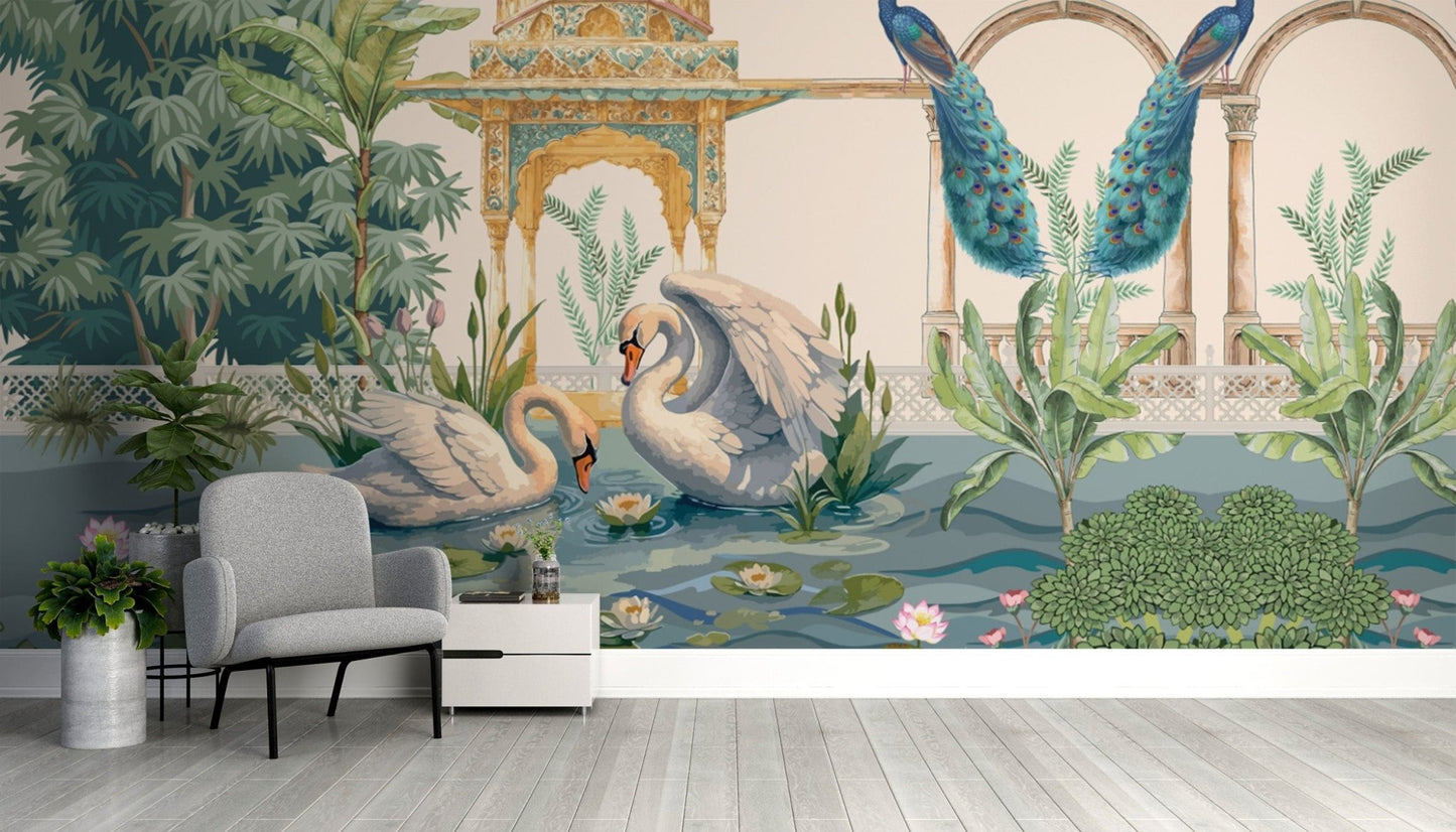 Indian Art Wallpaper Featuring Peacocks
