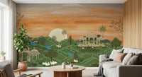Indian Palace Horizon Wall Mural paired with a sofa in a warm living room view