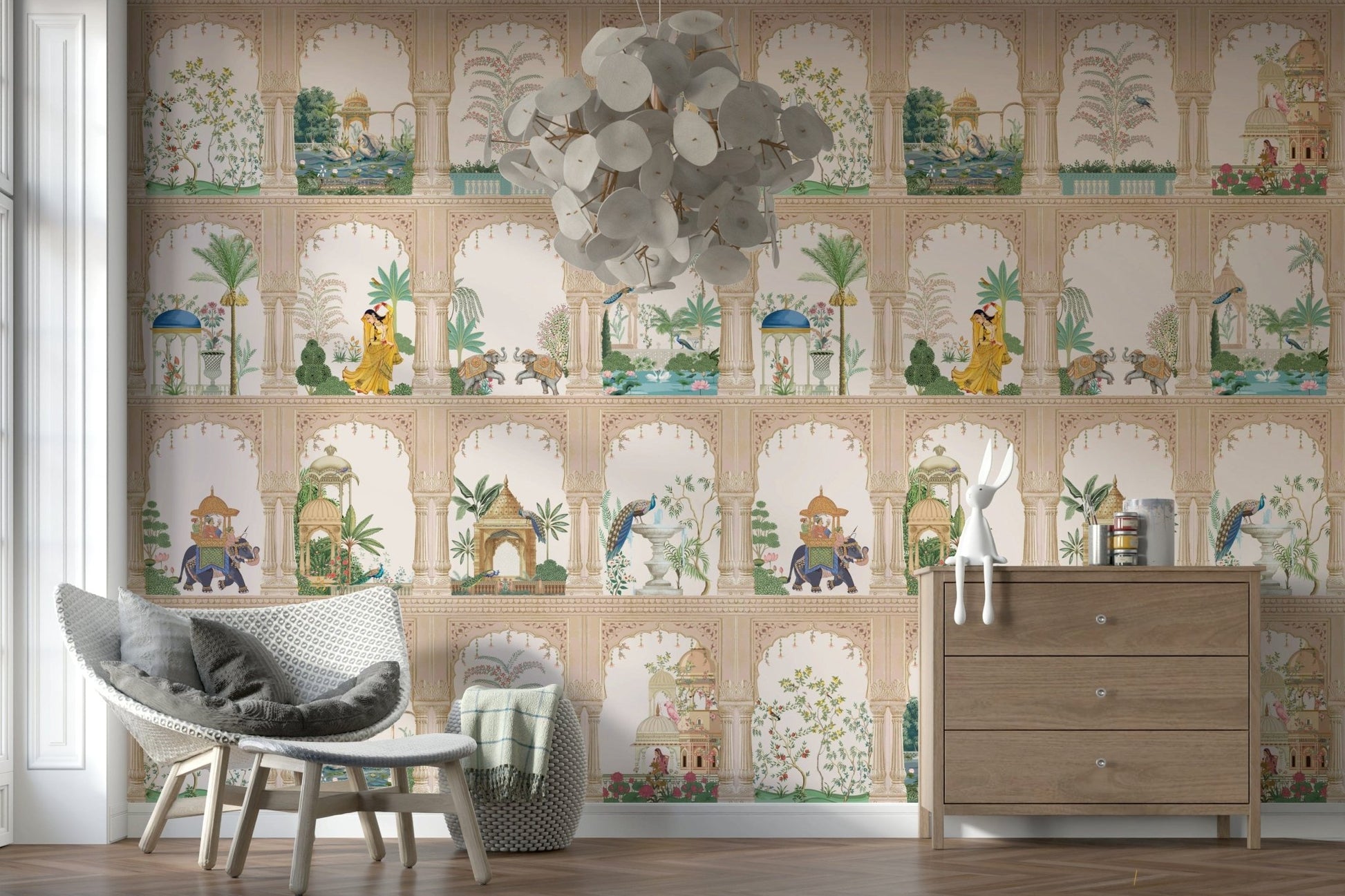 Office lounge decorated with Indian Palace View Wall Mural for a grand look.