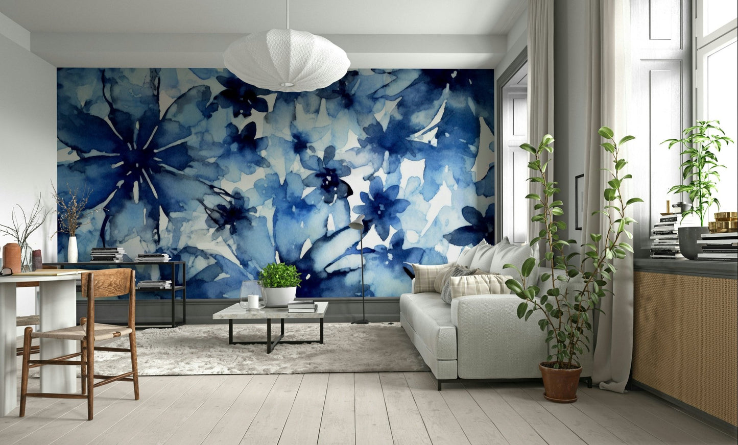 Close-up of indigo bloom mural texture

