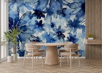 Bold indigo floral wallpaper for walls

