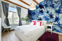 Living room accent with bold floral mural


