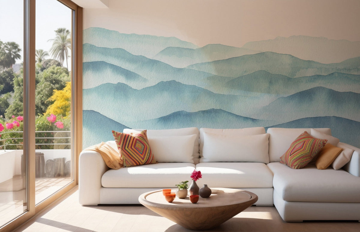 blue watercolor mountains wallpaper B130