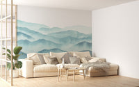 Indigo Blue Watercolor Mountains Wallpaper Murals - Giffywalls