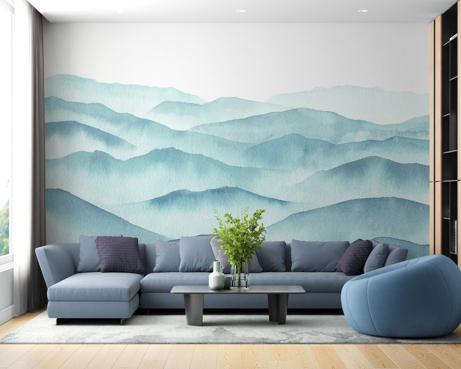 blue watercolor mountains removable peel and stick wallpaper