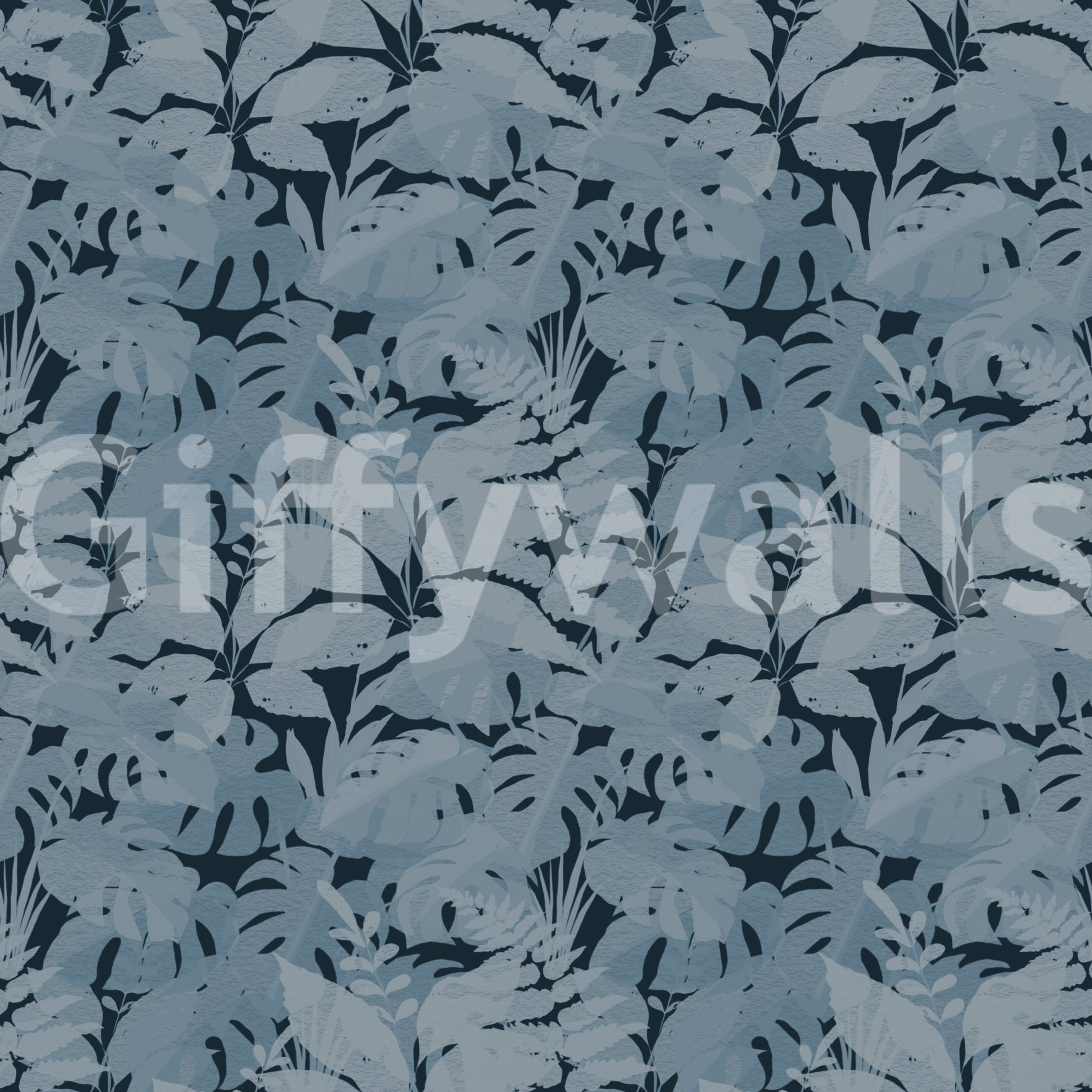 Tropical Indigo Botanical Monstera Leaves Wallpaper with bold foliage pattern