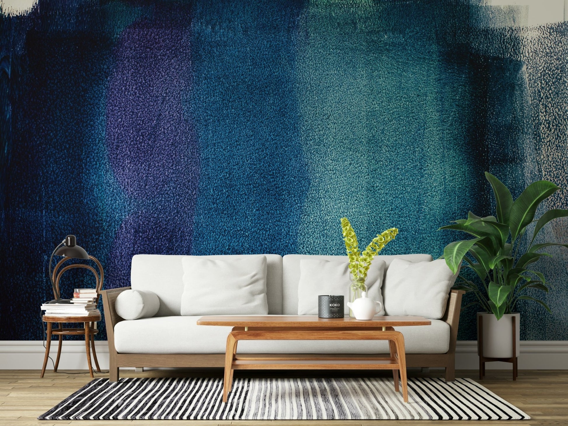 Indigo Dreams Texture Wall Mural in a cozy reading nook.