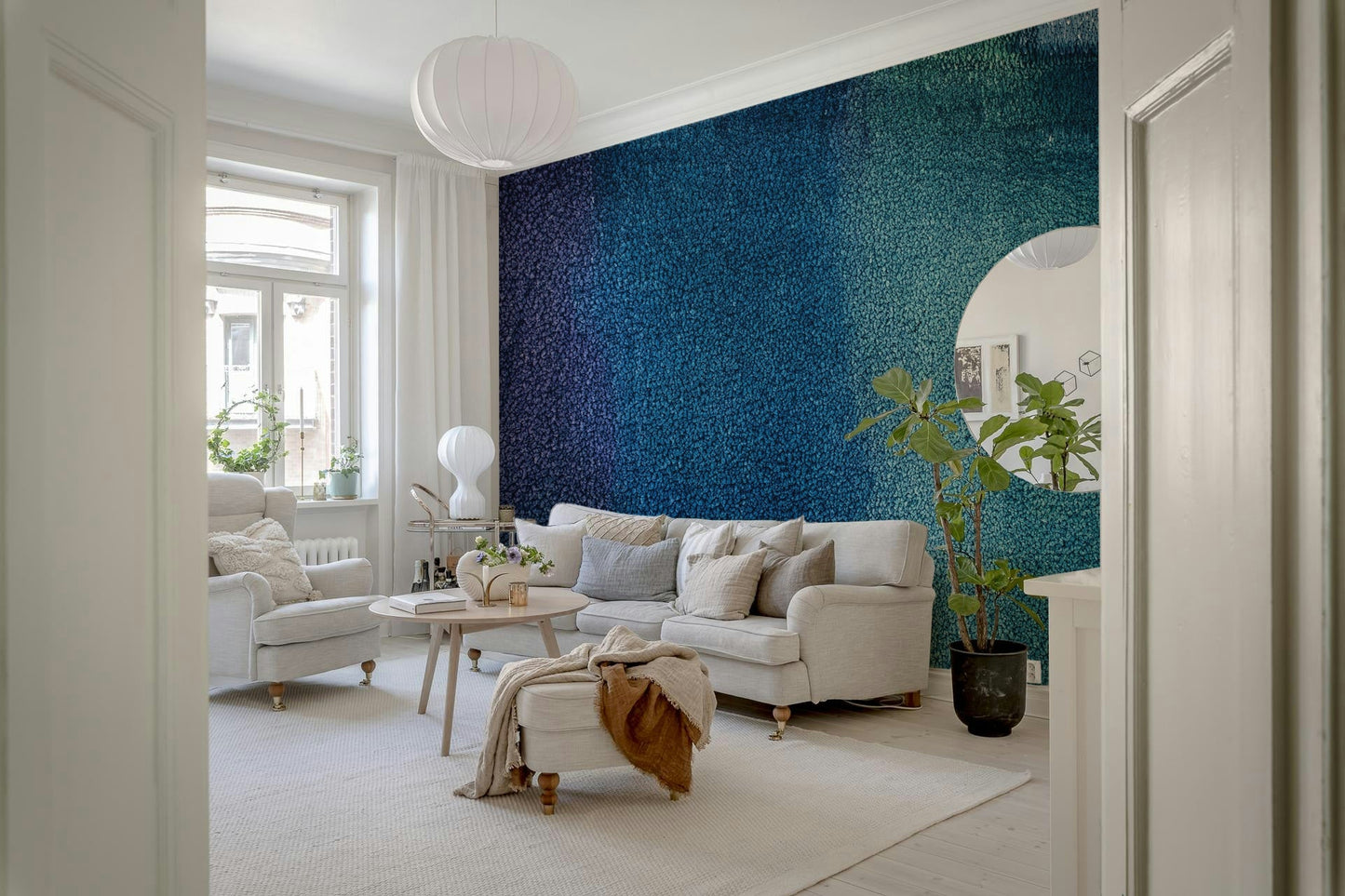 The depth of Indigo Dreams Texture Wall Mural on a feature wall.