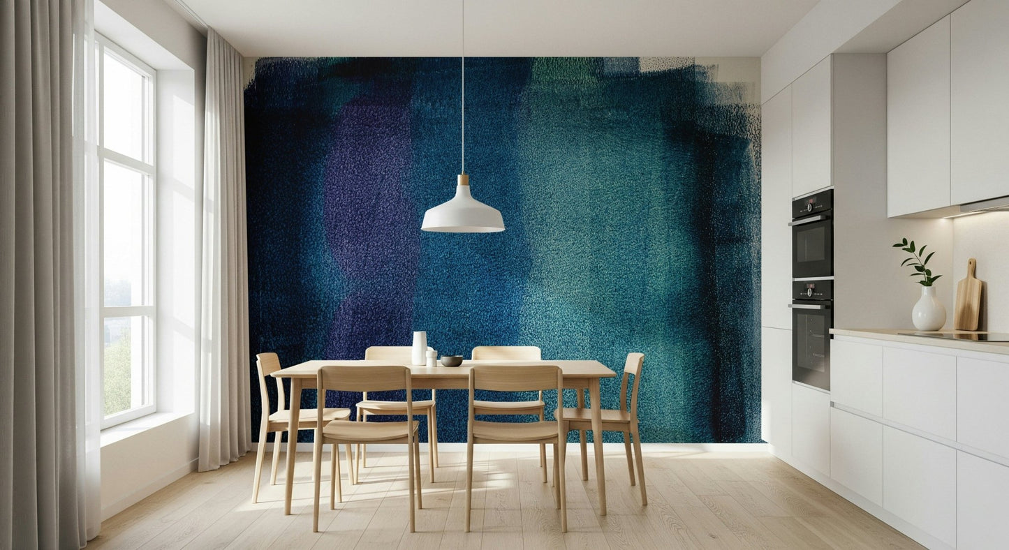Indigo Dreams Texture Wall Mural enriching a minimalist hallway.