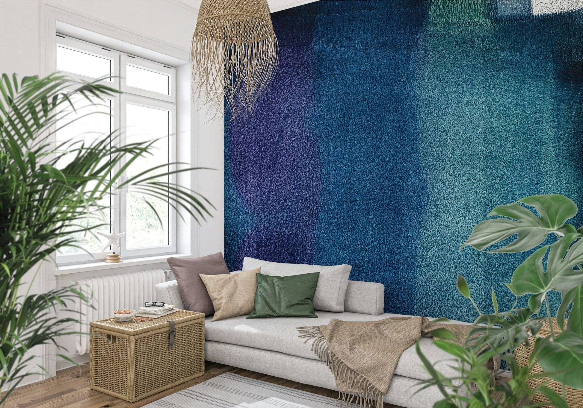 Indigo Dreams Texture Wall Mural in a sophisticated dining area.