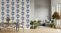 Striking azure Indigo Eye Motif Wallpaper design detail.