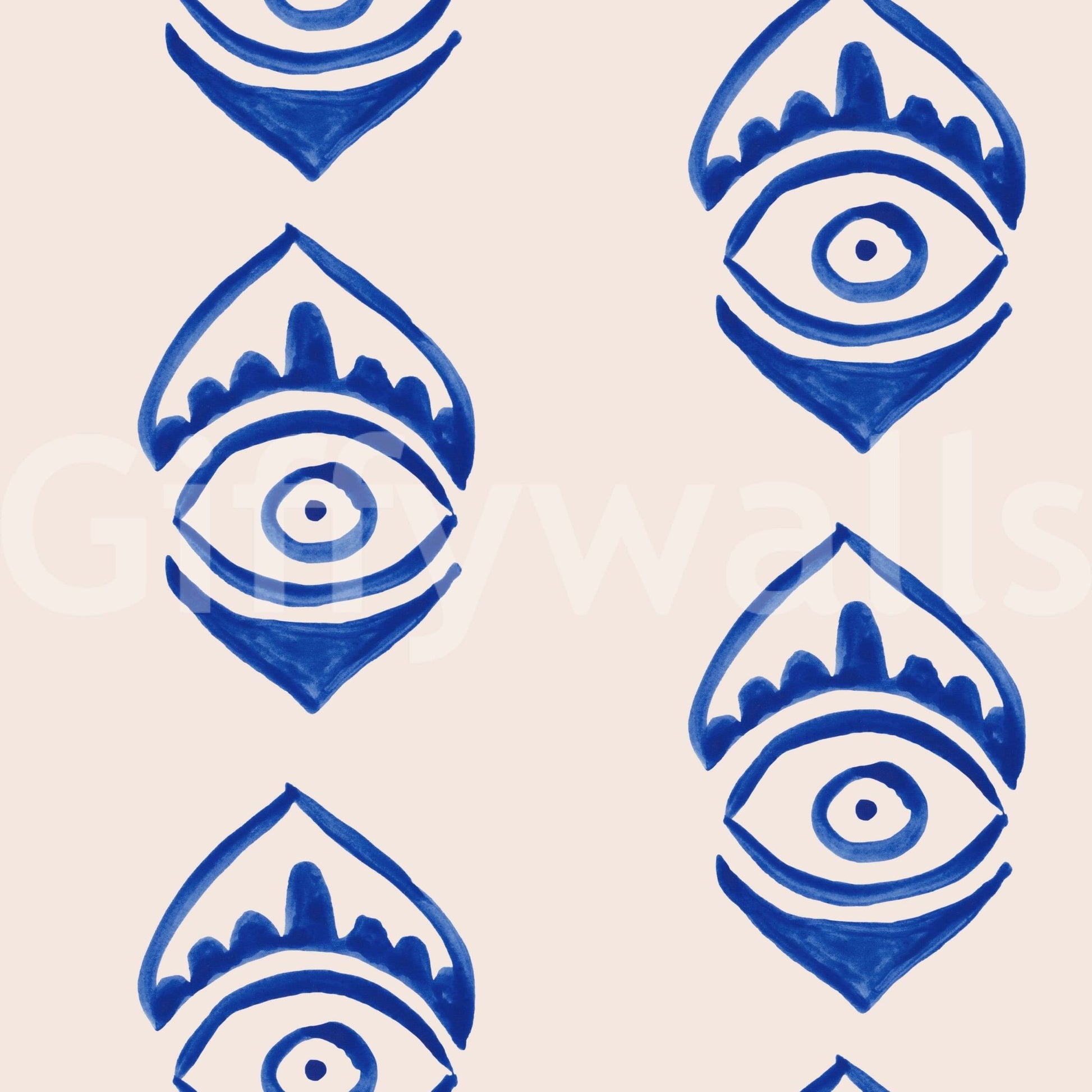Painted indigo repeating eye Indigo Eye Motif Wallpaper.