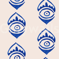 Painted indigo repeating eye Indigo Eye Motif Wallpaper.