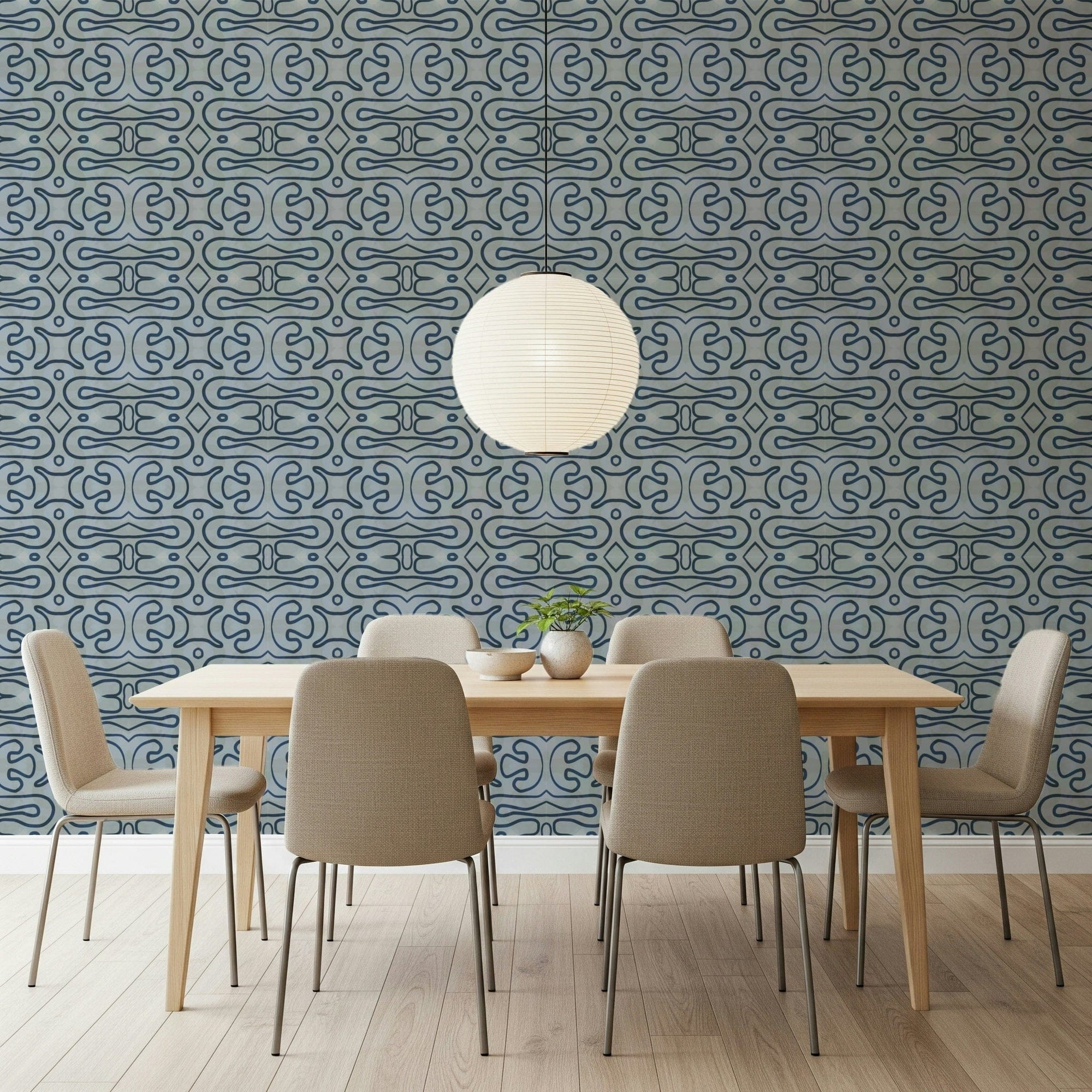 Indigo Flow wallpaper for walls featuring blue aquatic loops., GD7463