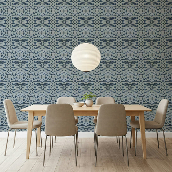Indigo Flow wallpaper for walls featuring blue aquatic loops., GD7463