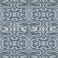 Indigo Flow wallpaper mural featuring dreamy slate-blue wandering lines.