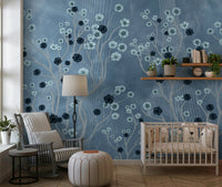 Traditional dining space decorated with Indigo Flower Canopy wallpaper panels., GD7605