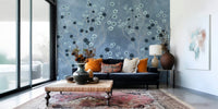 Indigo Flower Canopy wallpaper used in a high-ceiling entryway for a classic look., GD7605