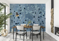 Indigo Flower Canopy wall mural in a home office with dark wood furniture., GD7605