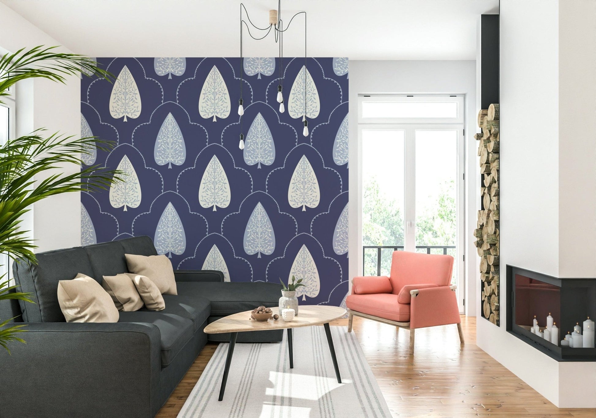 Deep Indigo Grove wallpaper, exquisite nature-inspired art, perfect home accent.