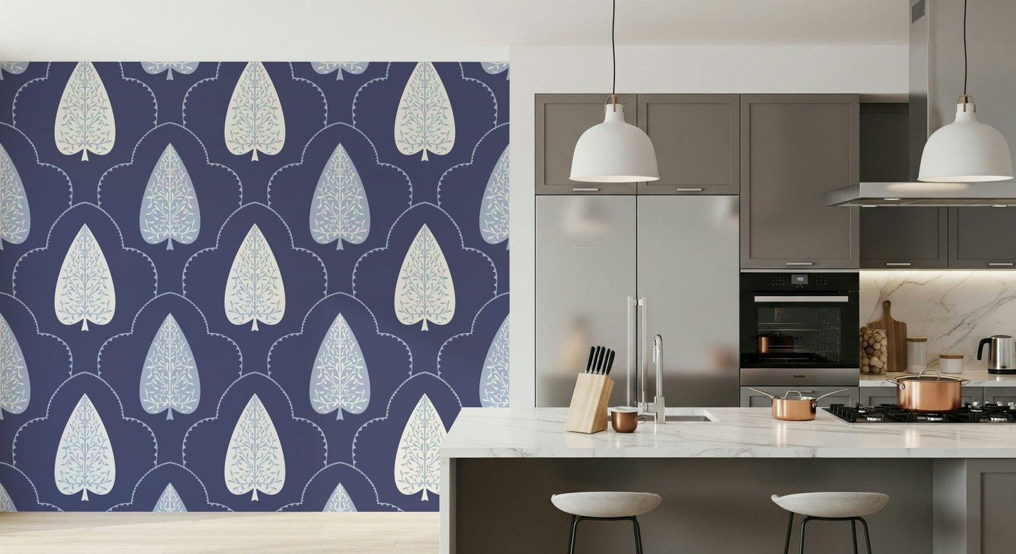 Serene Spade wallpaper, stylized leaf silhouette with internal branch detailing.