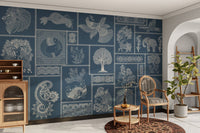 Cultural art in rich blue wallpaper

