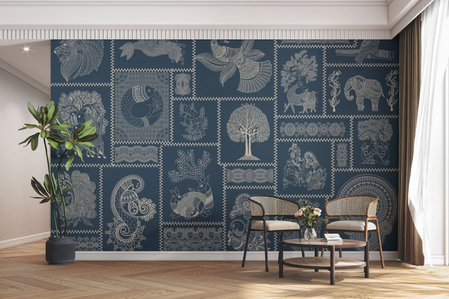 Traditional Warli art in indigo shade

