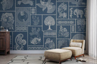Warli mural with indigo fusion style


