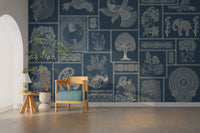 Fusion folk design in deep blue tone

