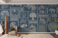 Deep indigo tones with folk elements

