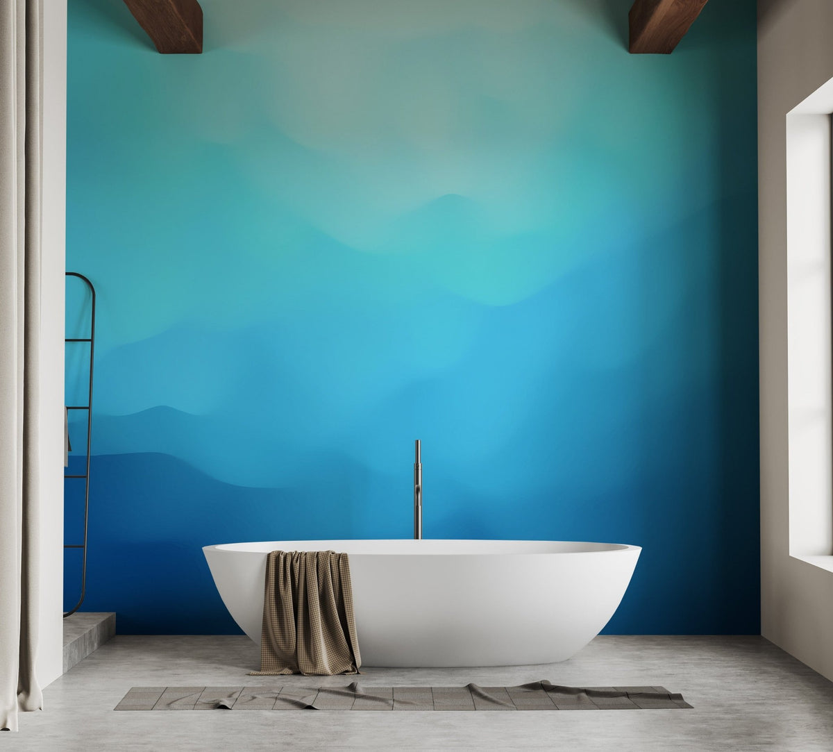 Indigo landscape wallpaper mural for bathroom  walls, A596