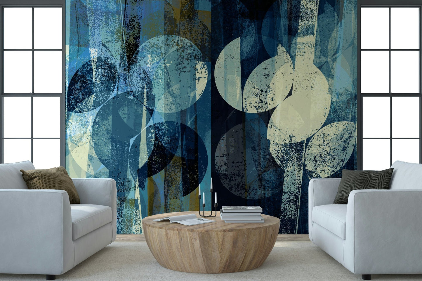 An artistic minimalist shape mural for home decor.