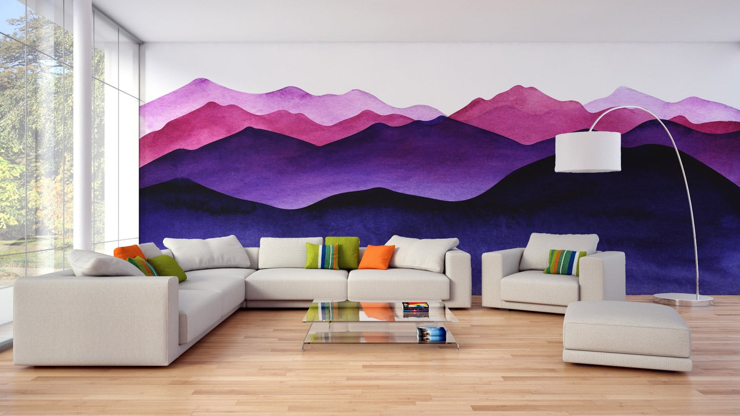 Indigo Color Shades Mountain Wallpaper Murals - Giffywalls