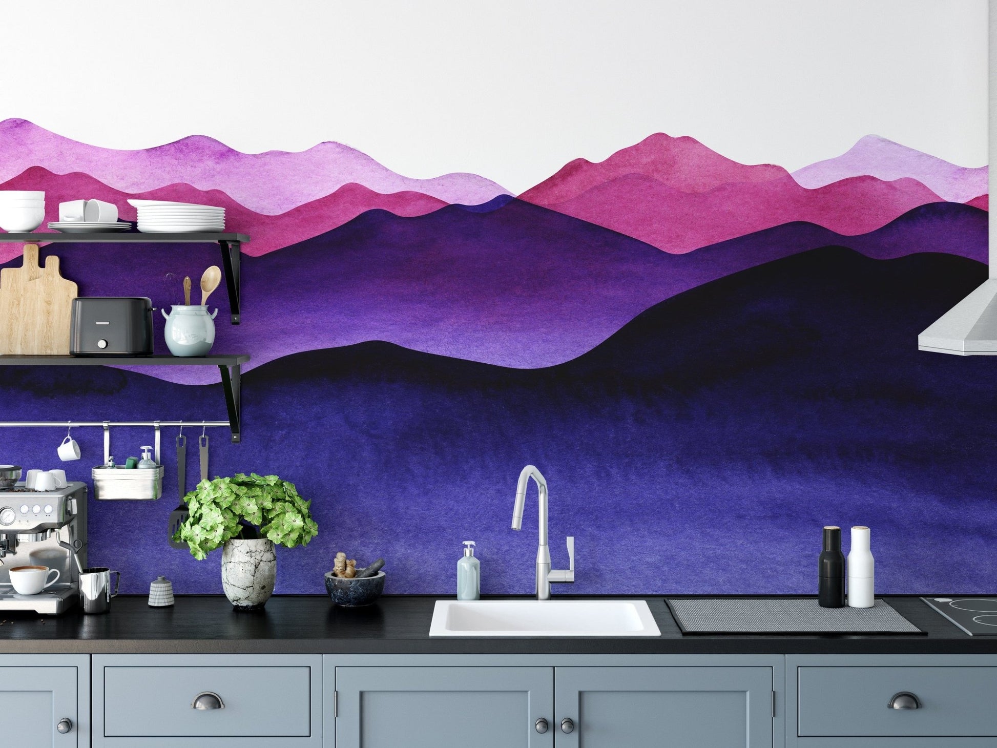 indigo color shades mountain mural wallpaper