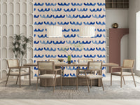 Coastal-style Indigo Watercolor Waves Wallpaper wall mural.