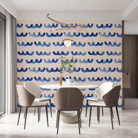 Repeating wave Indigo Watercolor Waves Wallpaper pattern.