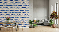 Indigo Watercolor Waves Wallpaper Scalloped wall design.