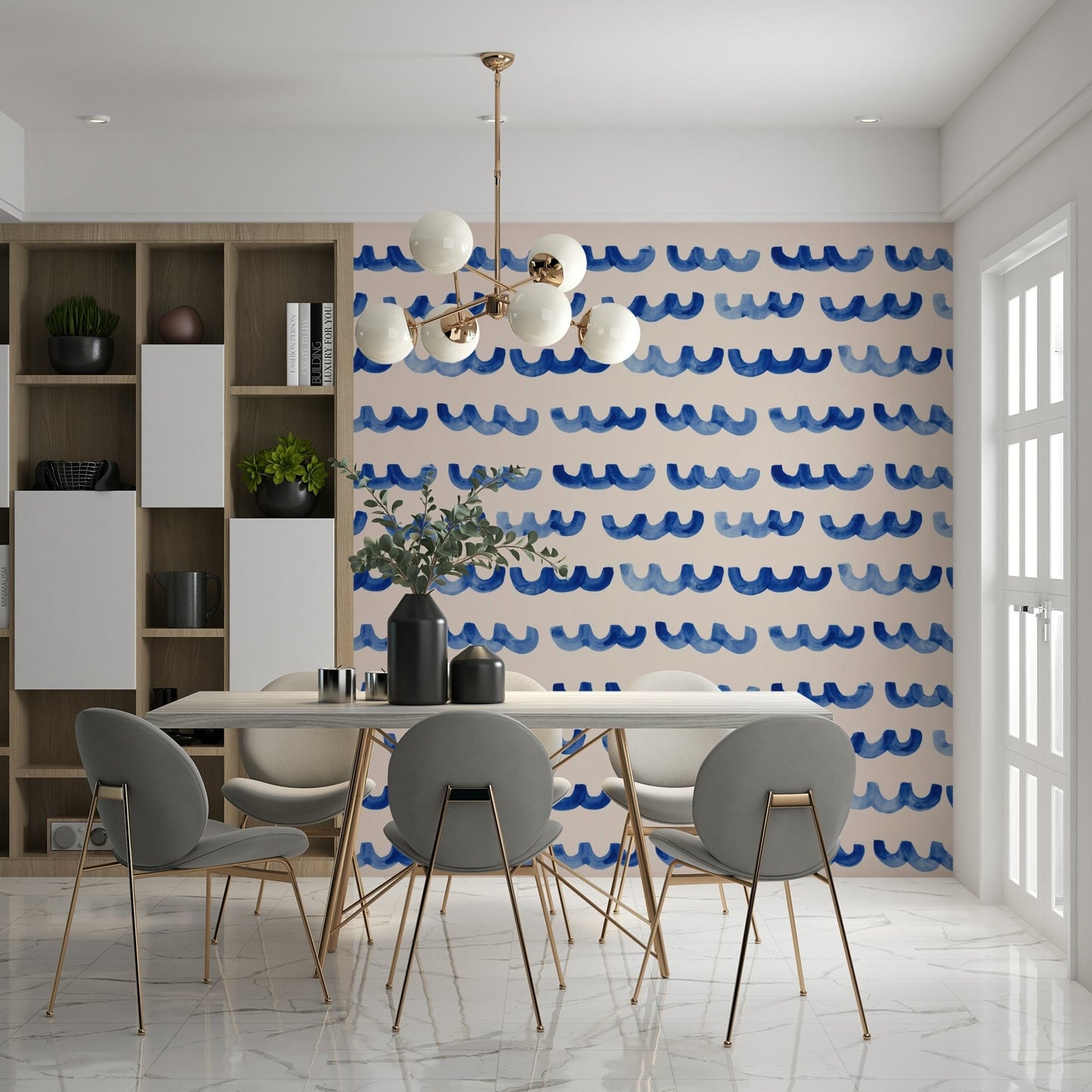 Hand-drawn Indigo Watercolor Waves Wallpaper motif.