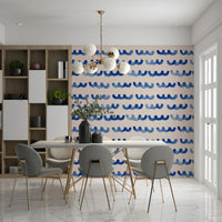 Hand-drawn Indigo Watercolor Waves Wallpaper motif.