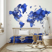 Artistic indigo watercolor map mural

