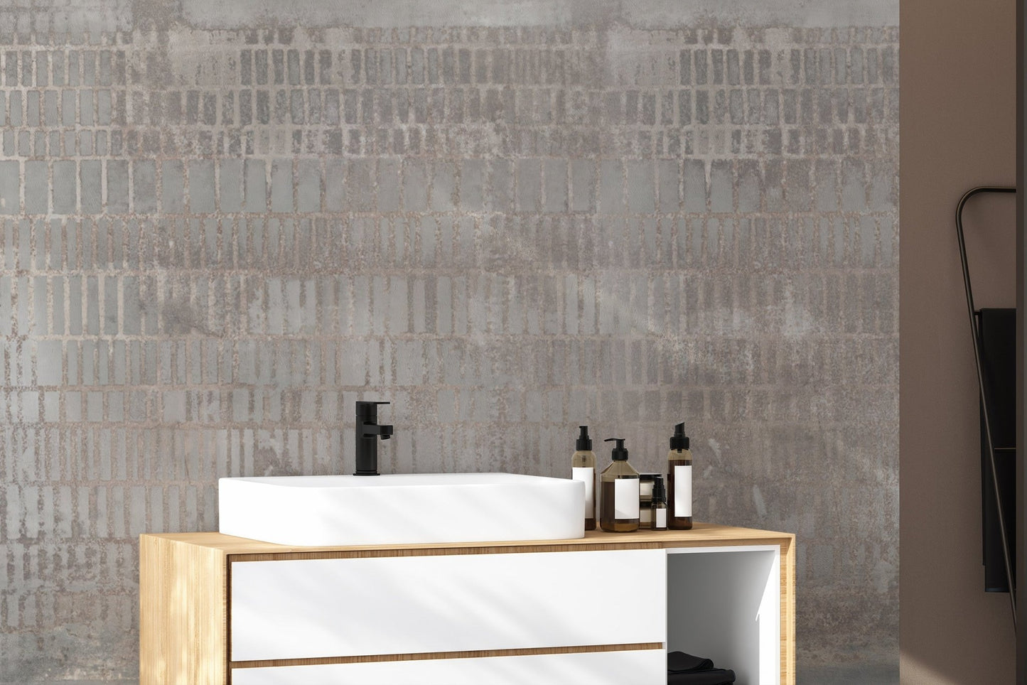 Weathered Concrete Grid Mural Wallpaper
