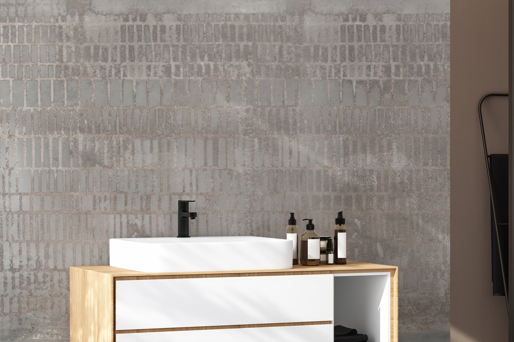 Weathered Concrete Grid Mural Wallpaper

