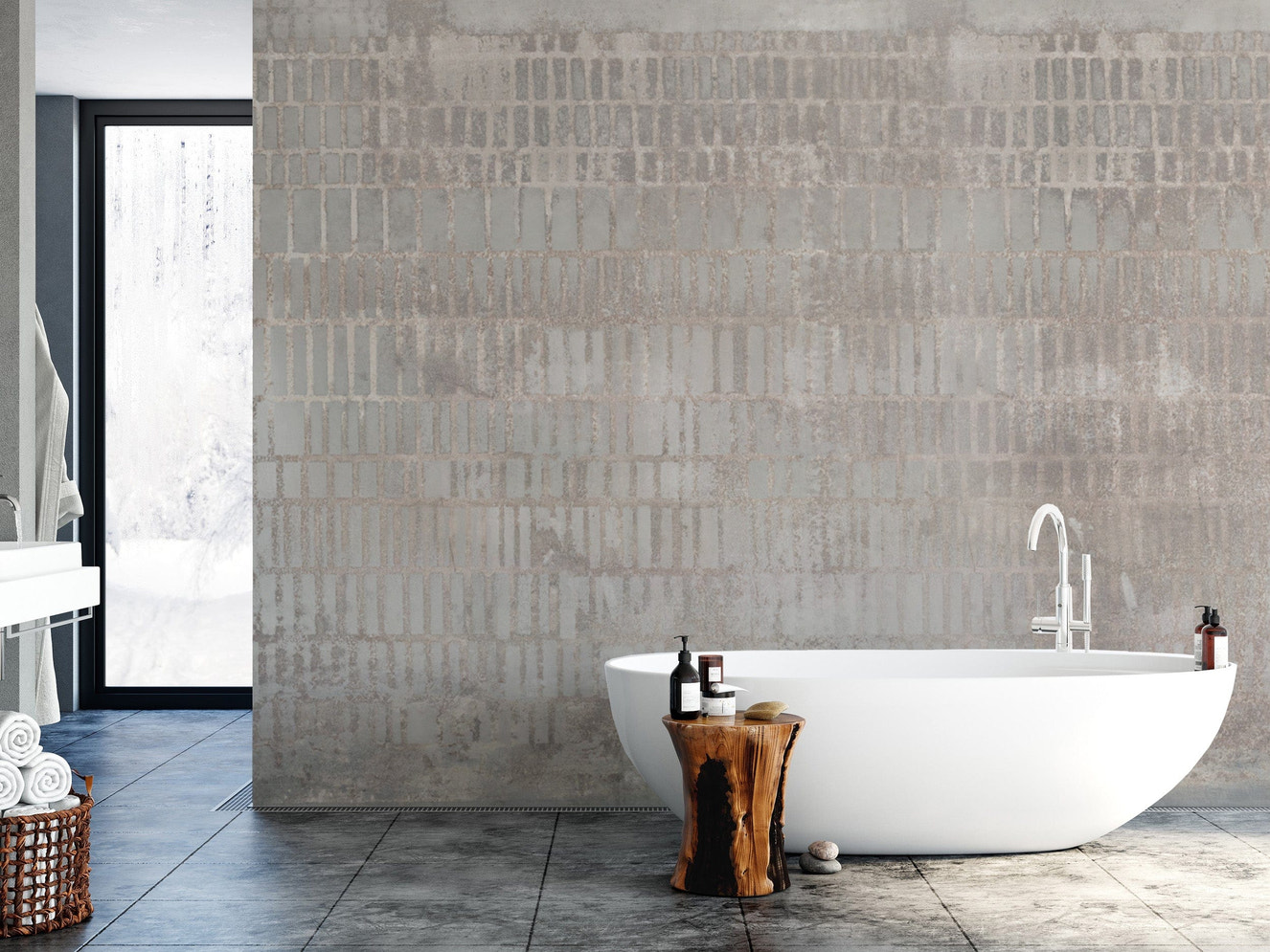 Rustic Industrial Concrete Grid Wallpaper
