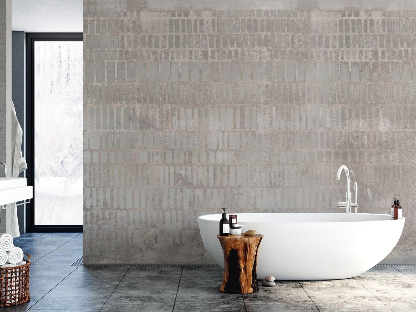 Rustic Industrial Concrete Grid Wallpaper
