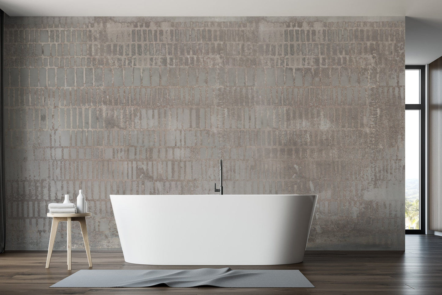Vintage Aged Concrete Grid Wall Covering
