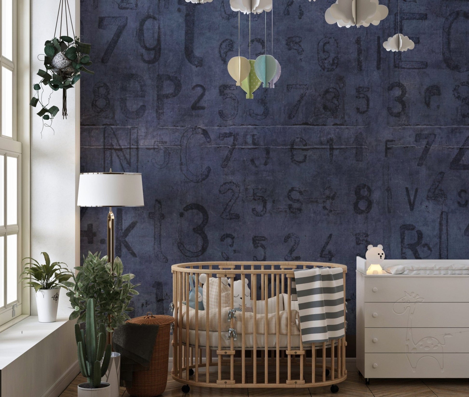 Distressed number print industrial wall
